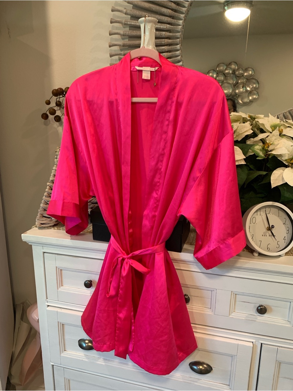 Victoria's Secret Hot Pink Satin Wrap Robe with Tie Belt